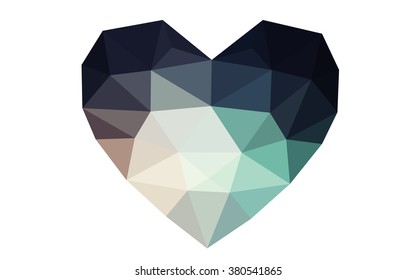 Dark blue, red heart isolated on white background. Geometric rumpled triangular low poly origami style gradient graphic illustration. Vector polygonal design for your business.