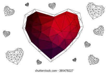 Dark blue, red heart isolated on white background. Geometric rumpled triangular low poly origami style gradient graphic illustration. Vector polygonal design for your business.