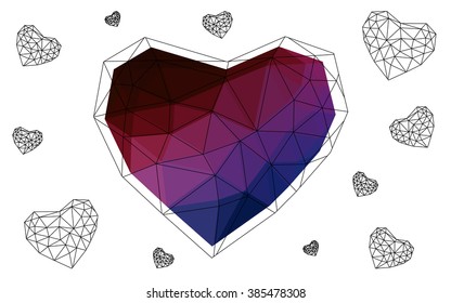 Dark blue, red heart isolated on white background. Geometric rumpled triangular low poly origami style gradient graphic illustration. Vector polygonal design for your business.