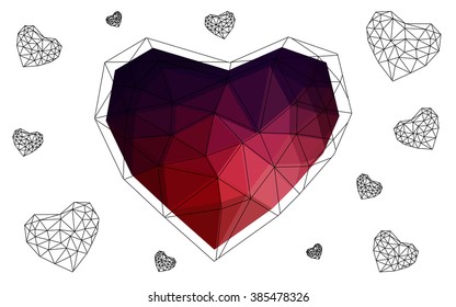 Dark blue, red heart isolated on white background. Geometric rumpled triangular low poly origami style gradient graphic illustration. Vector polygonal design for your business.