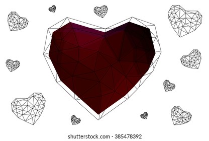 Dark blue, red heart isolated on white background. Geometric rumpled triangular low poly origami style gradient graphic illustration. Vector polygonal design for your business.