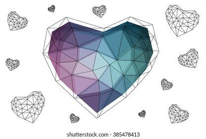 Dark blue, red heart isolated on white background. Geometric rumpled triangular low poly origami style gradient graphic illustration. Vector polygonal design for your business.