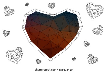 Dark blue, red heart isolated on white background. Geometric rumpled triangular low poly origami style gradient graphic illustration. Vector polygonal design for your business.