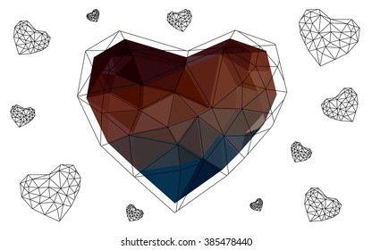 Dark blue, red heart isolated on white background. Geometric rumpled triangular low poly origami style gradient graphic illustration. Vector polygonal design for your business.