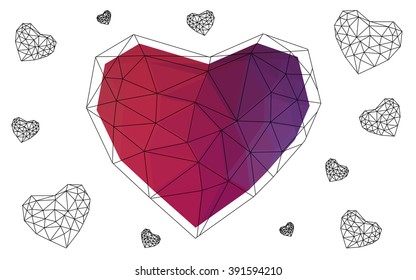 Dark blue, red heart isolated on white background. Geometric rumpled triangular low poly origami style gradient graphic illustration. Vector polygonal design for your business.