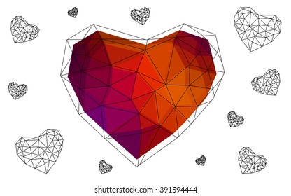 Dark blue, red heart isolated on white background. Geometric rumpled triangular low poly origami style gradient graphic illustration. Vector polygonal design for your business.