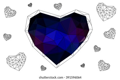 Dark blue, red heart isolated on white background. Geometric rumpled triangular low poly origami style gradient graphic illustration. Vector polygonal design for your business.