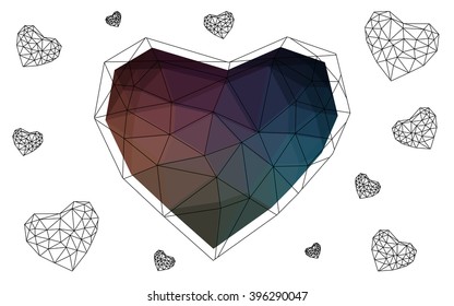 Dark blue, red heart isolated on white background. Geometric rumpled triangular low poly origami style gradient graphic illustration. Vector polygonal design for your business.
