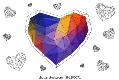 Dark blue, red heart isolated on white background. Geometric rumpled triangular low poly origami style gradient graphic illustration. Vector polygonal design for your business.