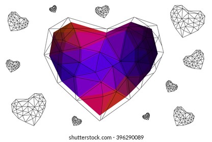 Dark blue, red heart isolated on white background. Geometric rumpled triangular low poly origami style gradient graphic illustration. Vector polygonal design for your business.