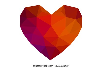 Dark blue, red heart isolated on white background. Geometric rumpled triangular low poly origami style gradient graphic illustration. Vector polygonal design for your business.