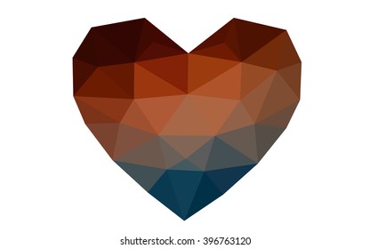 Dark blue, red heart isolated on white background. Geometric rumpled triangular low poly origami style gradient graphic illustration. Vector polygonal design for your business.