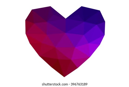 Dark blue, red heart isolated on white background. Geometric rumpled triangular low poly origami style gradient graphic illustration. Vector polygonal design for your business.