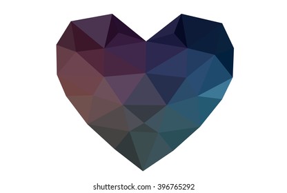 Dark blue, red heart isolated on white background. Geometric rumpled triangular low poly origami style gradient graphic illustration. Vector polygonal design for your business.