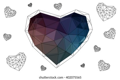 Dark blue, red heart isolated on white background. Geometric rumpled triangular low poly origami style gradient graphic illustration. Vector polygonal design for your business.
