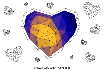 Dark blue, red heart isolated on white background. Geometric rumpled triangular low poly origami style gradient graphic illustration. Vector polygonal design for your business.