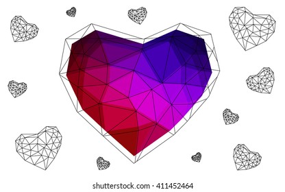 Dark blue, red heart isolated on white background. Geometric rumpled triangular low poly origami style gradient graphic illustration. Vector polygonal design for your business.