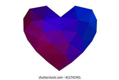 Dark blue, red heart isolated on white background. Geometric rumpled triangular low poly origami style gradient graphic illustration. Vector polygonal design for your business.