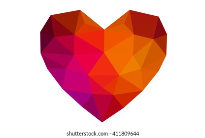 Dark blue, red heart isolated on white background. Geometric rumpled triangular low poly origami style gradient graphic illustration. Vector polygonal design for your business.