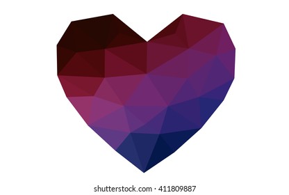 Dark blue, red heart isolated on white background. Geometric rumpled triangular low poly origami style gradient graphic illustration. Vector polygonal design for your business.
