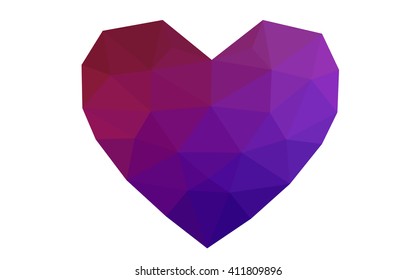 Dark blue, red heart isolated on white background. Geometric rumpled triangular low poly origami style gradient graphic illustration. Vector polygonal design for your business.