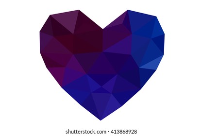 Dark blue, red heart isolated on white background. Geometric rumpled triangular low poly origami style gradient graphic illustration. Vector polygonal design for your business.