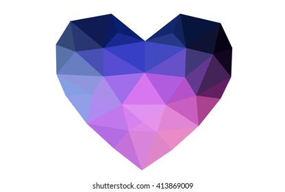 Dark blue, red heart isolated on white background. Geometric rumpled triangular low poly origami style gradient graphic illustration. Vector polygonal design for your business.