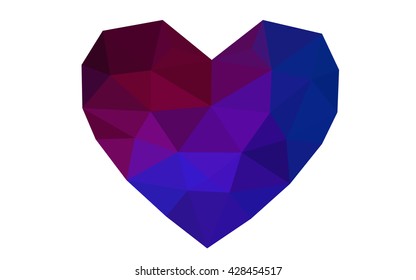 Dark blue, red heart isolated on white background. Geometric rumpled triangular low poly origami style gradient graphic illustration. Vector polygonal design for your business.