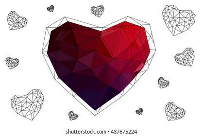 Dark blue, red heart isolated on white background. Geometric rumpled triangular low poly origami style gradient graphic illustration. Vector polygonal design for your business.