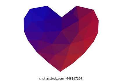 Dark blue, red heart isolated on white background. Geometric rumpled triangular low poly origami style gradient graphic illustration. Vector polygonal design for your business.