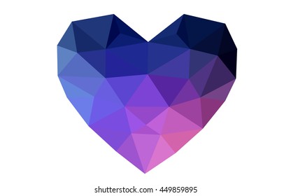 Dark blue, red heart isolated on white background. Geometric rumpled triangular low poly origami style gradient graphic illustration. Vector polygonal design for your business.