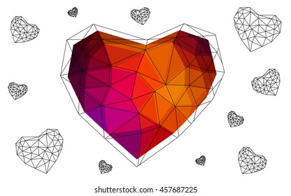 Dark blue, red heart isolated on white background. Geometric rumpled triangular low poly origami style gradient graphic illustration. Vector polygonal design for your business.