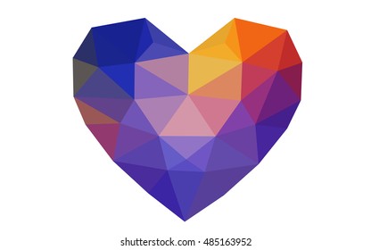 Dark blue, red heart isolated on white background. Geometric rumpled triangular low poly origami style gradient graphic illustration. Vector polygonal design for your business.