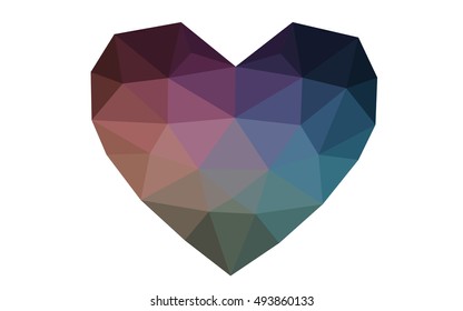 Dark blue, red heart isolated on white background. Geometric rumpled triangular low poly origami style gradient graphic illustration. Vector polygonal design for your business.