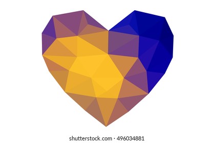 Dark blue, red heart isolated on white background. Geometric rumpled triangular low poly origami style gradient graphic illustration. Vector polygonal design for your business.