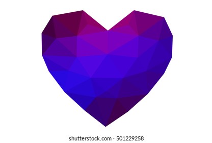 Dark blue, red heart isolated on white background. Geometric rumpled triangular low poly origami style gradient graphic illustration. Vector polygonal design for your business.