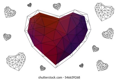 Dark blue, red heart isolated on white background. Geometric rumpled triangular low poly origami style gradient graphic illustration. Vector polygonal design for your business.