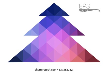Dark blue, red low poly style christmas tree vector illustration consisting of triangles. Abstract triangular polygonal origami or crystal design of New Years celebration. Isolated on white background