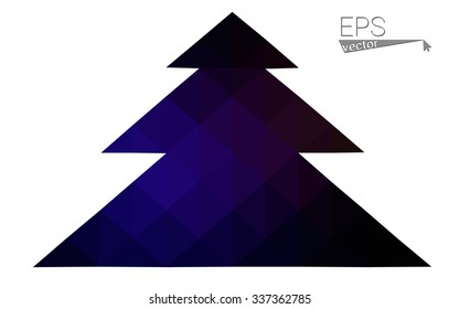 Dark blue, red low poly style christmas tree vector illustration consisting of triangles. Abstract triangular polygonal origami or crystal design of New Years celebration. Isolated on white background