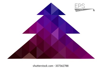 Dark blue, red low poly style christmas tree vector illustration consisting of triangles. Abstract triangular polygonal origami or crystal design of New Years celebration. Isolated on white background