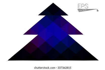 Dark blue, red low poly style christmas tree vector illustration consisting of triangles. Abstract triangular polygonal origami or crystal design of New Years celebration. Isolated on white background