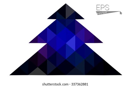 Dark blue, red low poly style christmas tree vector illustration consisting of triangles. Abstract triangular polygonal origami or crystal design of New Years celebration. Isolated on white background