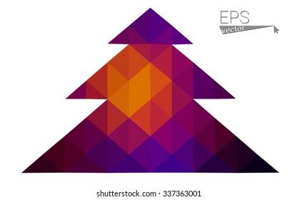Dark blue, red low poly style christmas tree vector illustration consisting of triangles. Abstract triangular polygonal origami or crystal design of New Years celebration. Isolated on white background