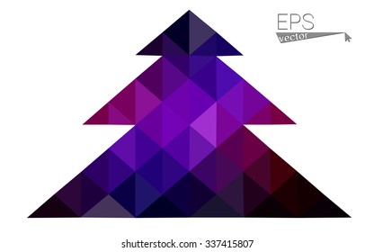 Dark blue, red low poly style christmas tree vector illustration consisting of triangles. Abstract triangular polygonal origami or crystal design of New Years celebration. Isolated on white background