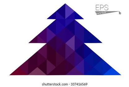 Dark blue, red low poly style christmas tree vector illustration consisting of triangles. Abstract triangular polygonal origami or crystal design of New Years celebration. Isolated on white background