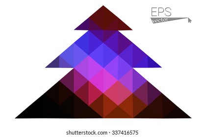 Dark blue, red low poly style christmas tree vector illustration consisting of triangles. Abstract triangular polygonal origami or crystal design of New Years celebration. Isolated on white background