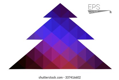 Dark blue, red low poly style christmas tree vector illustration consisting of triangles. Abstract triangular polygonal origami or crystal design of New Years celebration. Isolated on white background