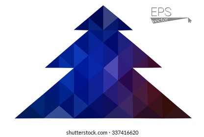 Dark blue, red low poly style christmas tree vector illustration consisting of triangles. Abstract triangular polygonal origami or crystal design of New Years celebration. Isolated on white background