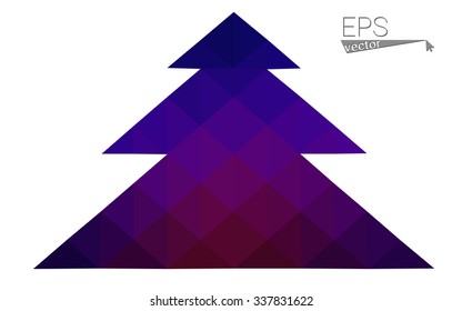 Dark blue, red low poly style christmas tree vector illustration consisting of triangles. Abstract triangular polygonal origami or crystal design of New Years celebration. Isolated on white background