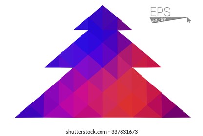 Dark blue, red low poly style christmas tree vector illustration consisting of triangles. Abstract triangular polygonal origami or crystal design of New Years celebration. Isolated on white background